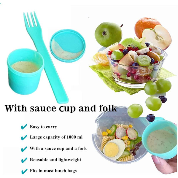 Hvit Frisk Salatbeholdersett for å Ta Med, Hold deg i Form Salat Shaker Cup med Gaffel og Dressingholder, Sunn Salatbeholder, Grønnsaksfrokost for å Ta Med, F