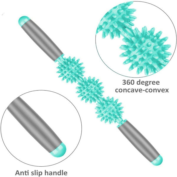 Fasciemassasjevals for cellulitter, muskelvalsestang, fettfrigivelse, grønn, tre kuler