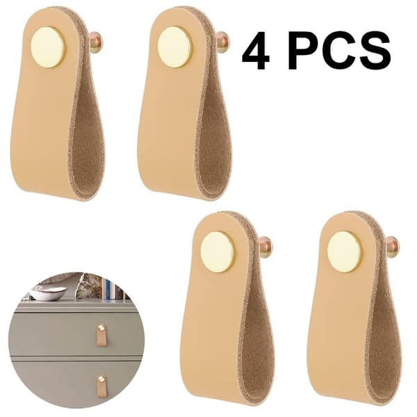 4-pack möbelhandtag, läderhandtag, möbelknoppar, skåphandtag, hudfärgad B