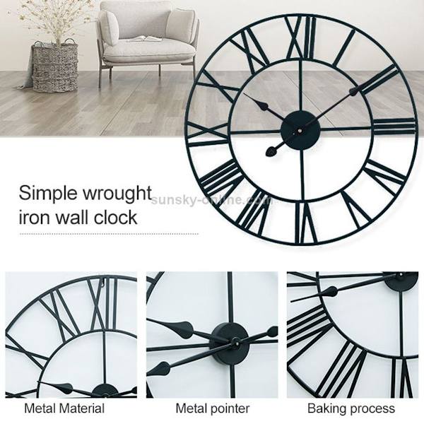 40cm Retro Olohuone Taottu Rauta Pyöreä Roomalainen Hiljainen Koristeellinen Seinäkello (Väri