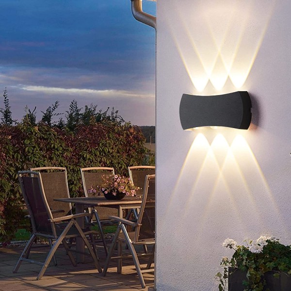 12W utendørs/innendørs vegglampe, IP65 vanntett LED-vegglampe 1200LM, moderne aluminium vegglamper 3000K varmt hvitt