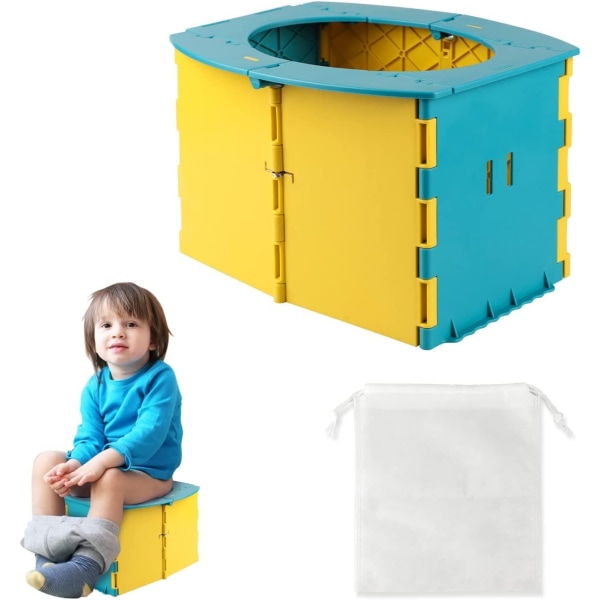 Babypotte, Sammenfoldelig børnetoilet, Blå Gul Træner Potte Toilet til babystol, Bærbart pottesæde til udendørs rejsetoilet -