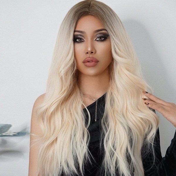 26 tum lång blond peruk kvinnors naturliga syntetiska hårgradient