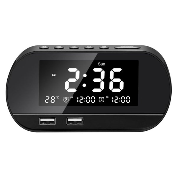 Dubbel USB-laddningsbar väckarklocka Smart trådlös radio LCD temperaturklocka - Europeisk