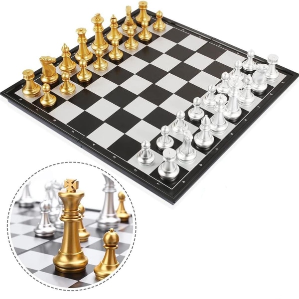 Sjakkspill og damspill Deluxe 2-i-1 sjakk med 36*36 cm magnetisk sammenleggbar KLB