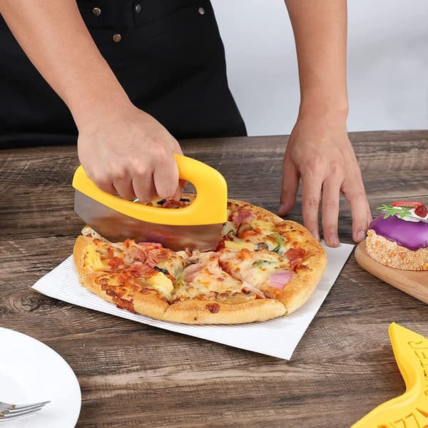 Premium pizzaskärare mathackare superskarpt blad i rostfritt stål