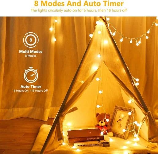 50 LED kuleformede feelykter, batteridrevet, 5M, stemningslys
