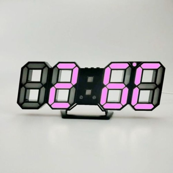 3D Stereo LED-väckarklocka Vardagsrum 3D Väggklocka Svart Ram Rosa Ljus