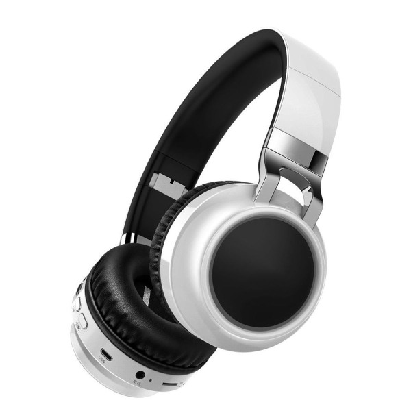 Bluetooth-hodetelefoner sammenleggbare trådløse, HiFi stereohodesett hvit