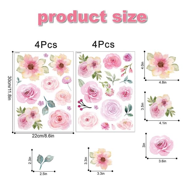 Akvarell Rosa Blommor Väggdekaler för Flickors Sovrum Bröllop KLB