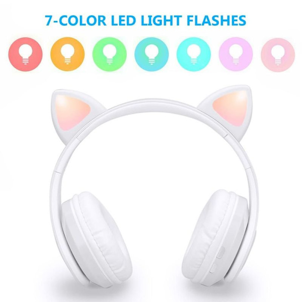 Bluetooth-hörlurar med kattöron, spelheadset med LED-ljus för
