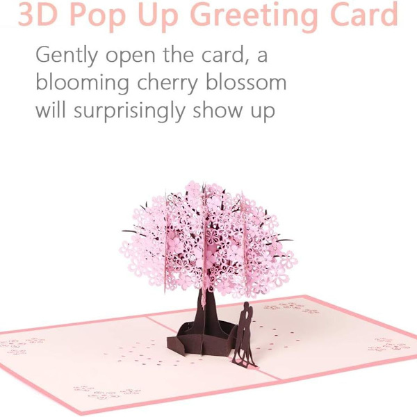 3D-kort, fødselsdagskort, pop-up 3D-kort, lykønskningskort med kuvert, pink KLB