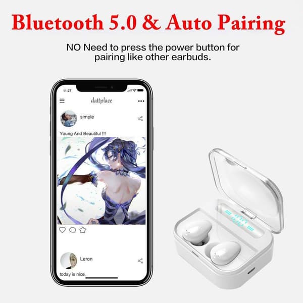 TWS Bluetooth 5.0 Earbuds True Wireless Stereo-hovedtelefoner Hvid