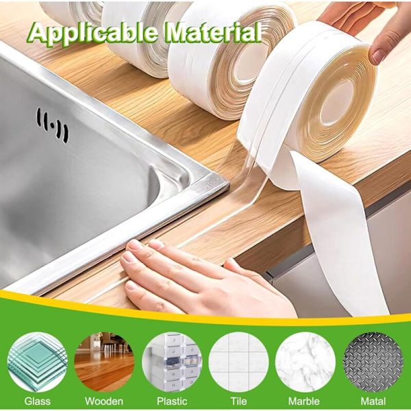 2 stk. Transparent baderomstetting, selvklebende PVC-teip for badekar, bad, dusj, kjøkken, antimugg, tetting, vanntett KLB