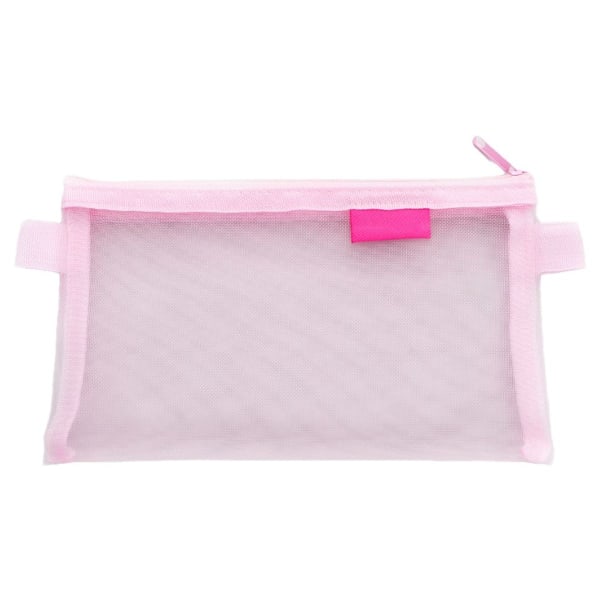 Multifunktionel Mesh Pen Bag Penalhus Makeup Værktøjstaske Pink KLB