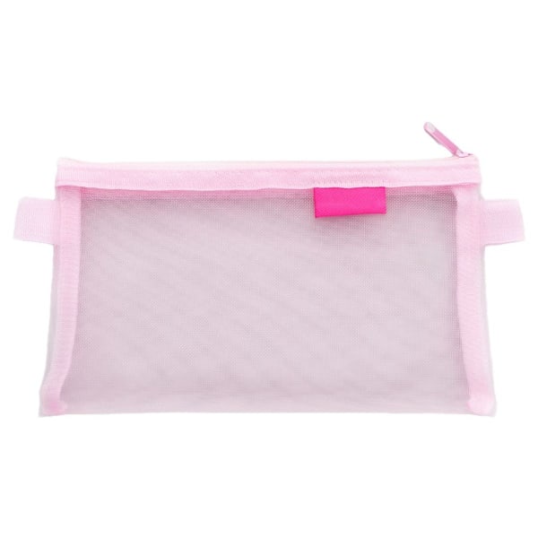 Multifunktionel mesh pennepose blyantsetui makeup taske pink KLB