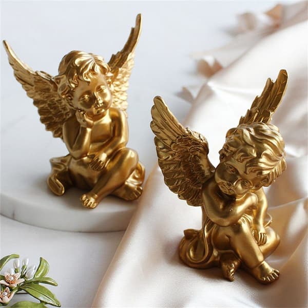 Englefigur Håndværk med Vinger Sæt Desktop Guld Engel Statue 2 Stykker