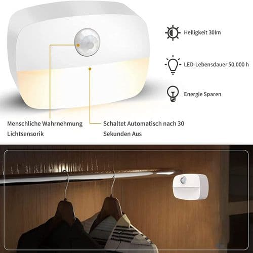 LED nattlys med bevegelsessensor, nattlys for skap, bil