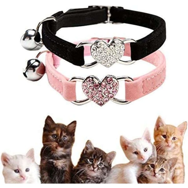 Kissan kaulus, Pehmeä samettinen säädettävä kissan kaulus kellolla, söpö lemmikkitarvike, sopii useimmille kissoille ja pienille koirille Pinkki (17 cm-28 cm)