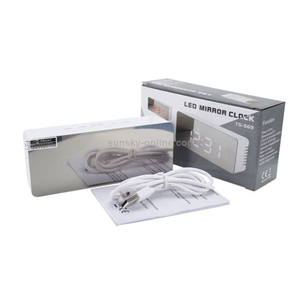 TS-S69-R Multifunktionell LED-väckarklocka Batteridriven Dubbel funktion Spegel Mak