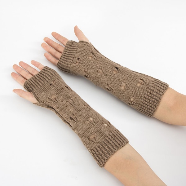Grunge-handskar Fairy Grunge-accessoarer Rivna handskar Virkade handskar C Khaki KLB