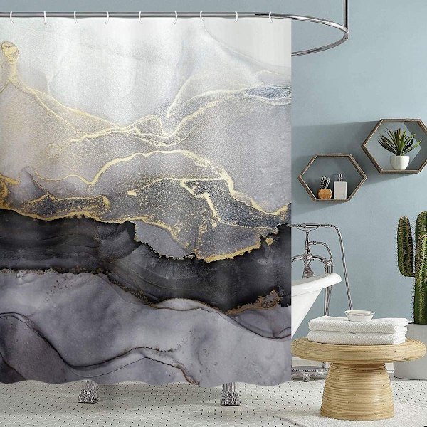 Marmor duschdraperi för badrum, abstrakt modern svart duschdraperi set