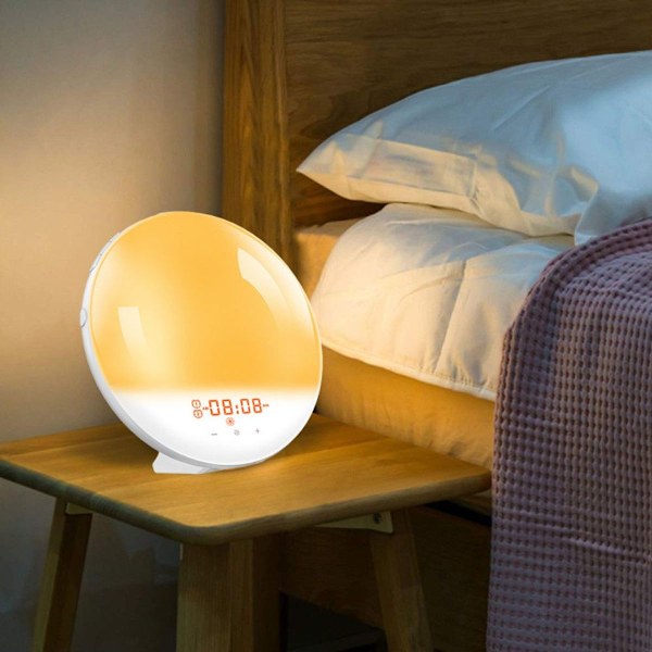 Soluppgångslarm, väckningsljus med sängvibrator, FM-klocka