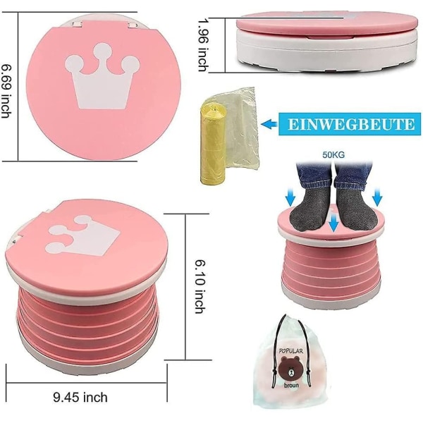 Sammenleggbar toalett for barn,reisepotte 24 * 5 cm rosa