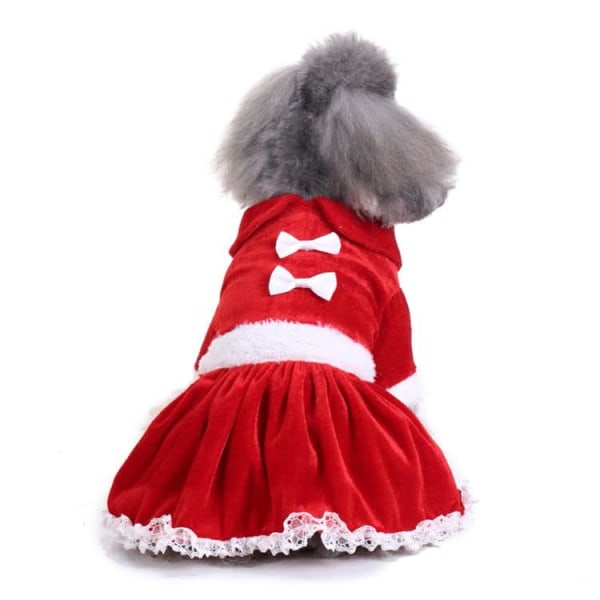 Hundjulklänning husdjur röd kjol tomtekläder för hund varm valp hoodie kattkläder vinter husdjurskläder kläder