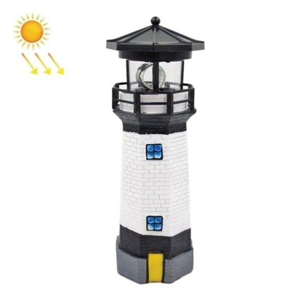 Utendørs hagedekorasjon Solar Lighthouse Resin LED roterende lys (svart og