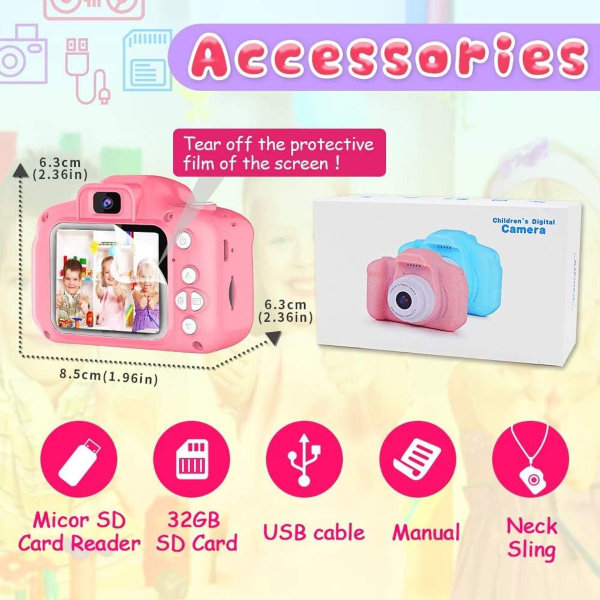 Lasten kamera, näyttö 1080P HD-digitaalikamera 4-14 pinkille KLB:lle