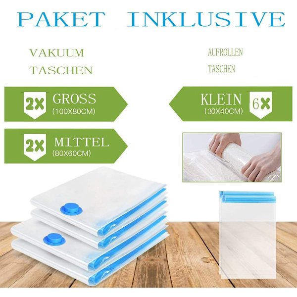 Vakuumposer 10 stk 100x80cm 80x60cm 60x40cm oppbevaringsposer reise