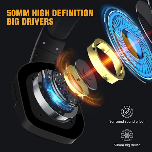 Gaming Headset, Kule LED-lys Hodetelefoner med Mikrofonlys, PC