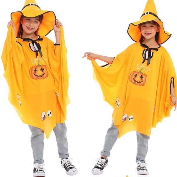 Børne Halloween Kappe til Småbørn Drenge Piger Græskar Spøgelse Kappe Gul