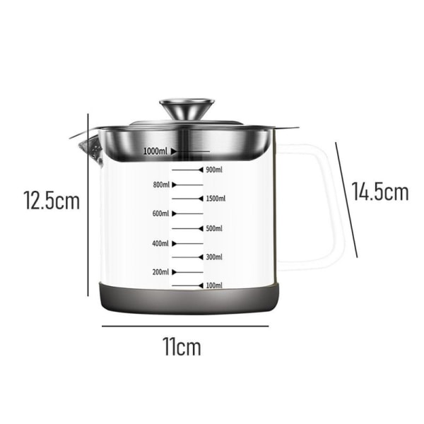 Glas sauce separator med filterhætte, fedtseparator, fjerkræ 1000 ml