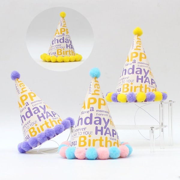 Fyruddig hatt-läderboll-festhatt aktivitetssats-gör-det-själv-pom poms och klistermärken, roliga tillbehör till festspel, handgjord dekoration för barn, födelsedag