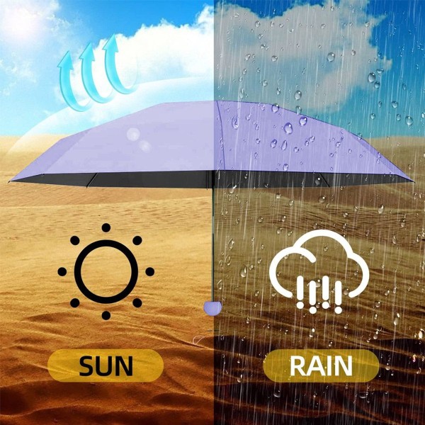Hopfällbart Mini Kompakt Paraply, Fickparaply för Sol och Regn, Lila KLB