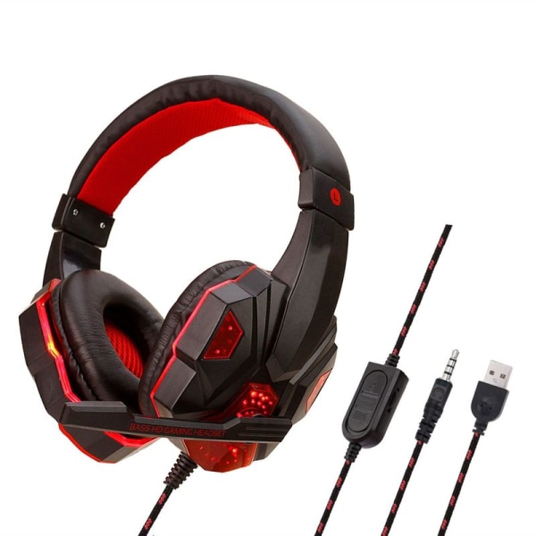 RGB-spelheadset med stereosurroundljud, PS4 svart-röd