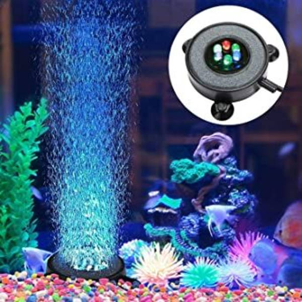 LED Akvarium Fiske Tank Luftsten Lys, Multifarvet Luftboble Sten Disk til Fisk