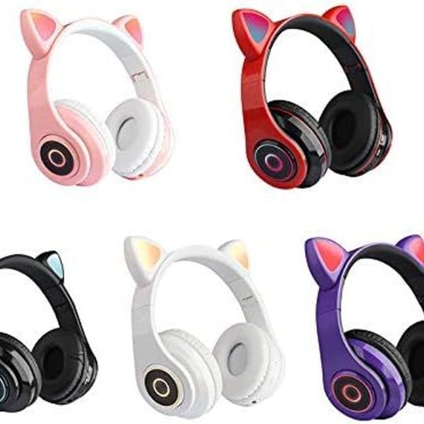 Wireless Bluetooth Headphones Cat Ears LED Light White