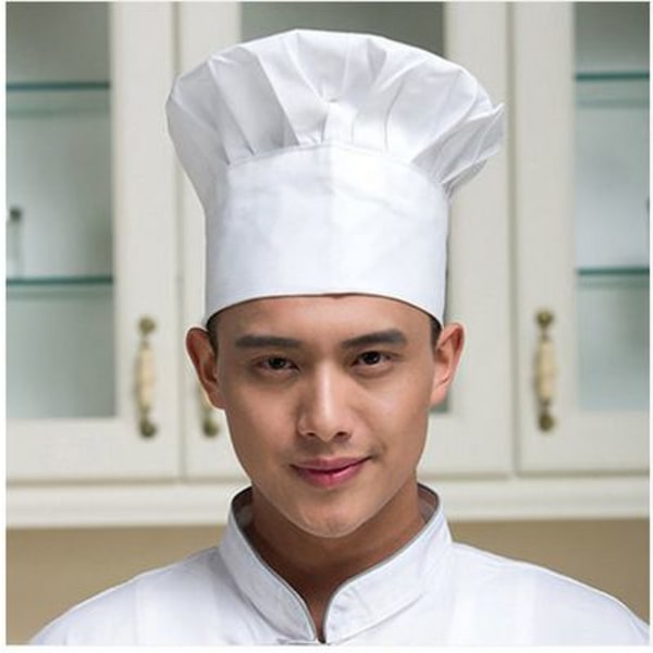 Hvit unisex kokkhatt med elastisk bånd Kjøkkenhatter Bakers Caps Komfortabel Slitesterk, myk kjøkkenhette for menn kvinner