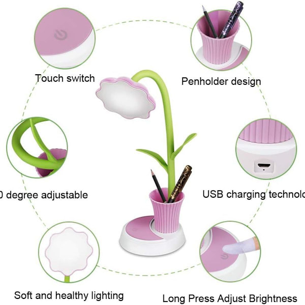 Barnebordlampe, USB-oppladbar bordlampe, nattbordslampe for KLB