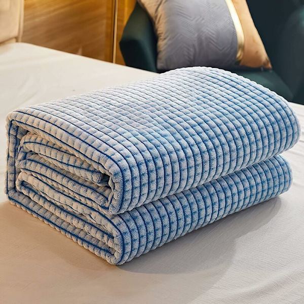 Ekstra rutete teppe, rutete fleece teppe (blå og hvit, 120x200cm) KLB