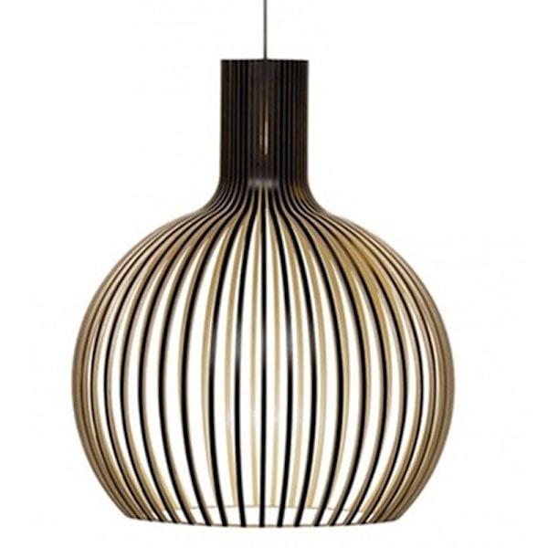 Lampe (Ø35cm) Naturlig træ pendellampe lavet af elegante og buede stykker (Sort) KLB