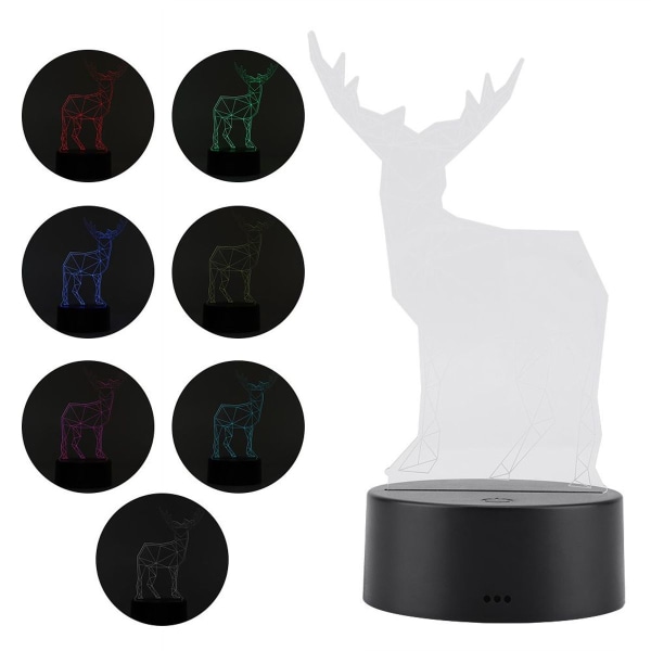 3D älgmönster nattlampa akrylpanel lampbas + USB KLB