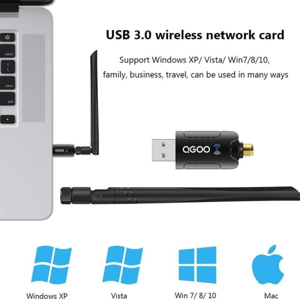 WiFi-sovitin PC:lle, 1200 Mbps USB 3.0 langaton verkko WiFi