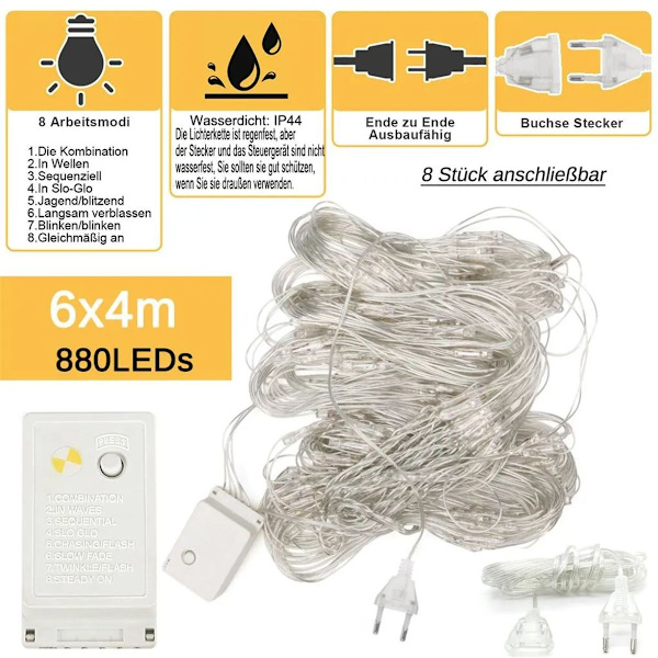6X4m 880LEDs LED-ljusslingor ljusnät ljusgardin inomhus utomhus KLB