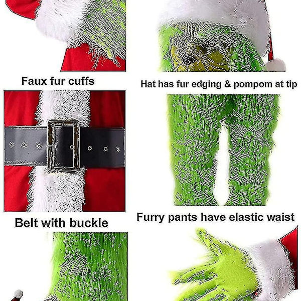 Cosplaydräkt Julgrinch Outfit Festdräkt med Mask KLB