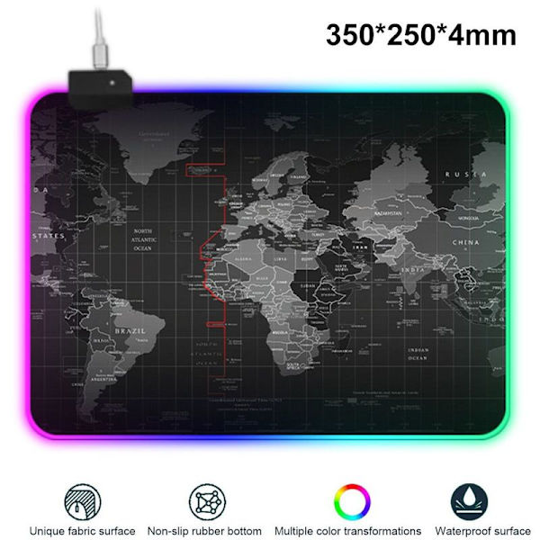 RGB Gaming Musemåtte LED Musemåtte Glat Overflade Kort 350x250x4mm
