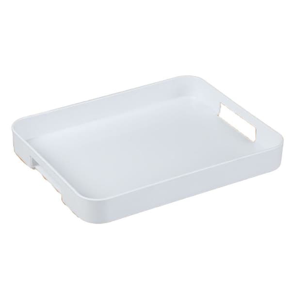 Hvid serveringsbakke med håndtag, stabelbar, rektangulær, lavet af plast, stil 2